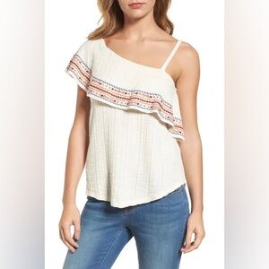 Lucky Brand One Shoulder Embroidered Ruffle Top size Small NWT